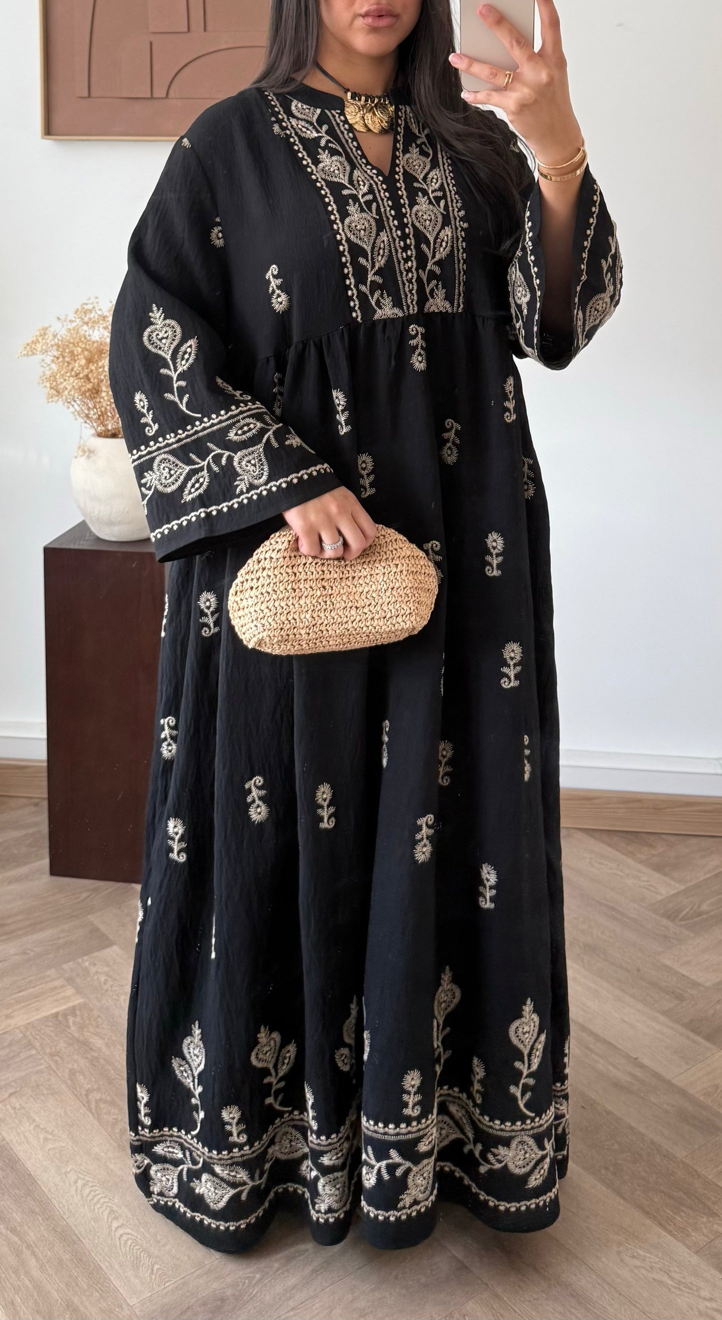 Sara black border print maxi dress