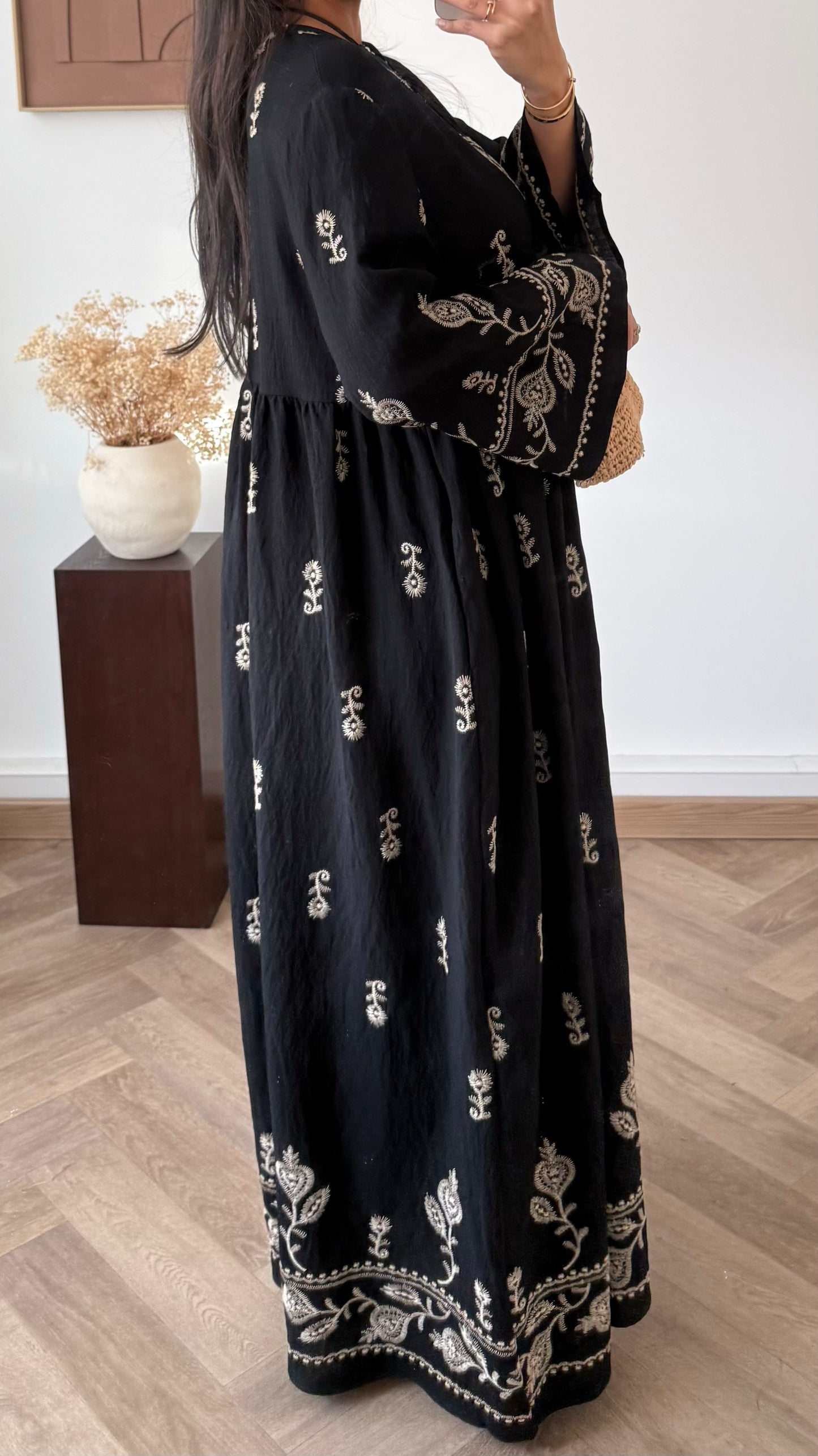 Sara black border print maxi dress