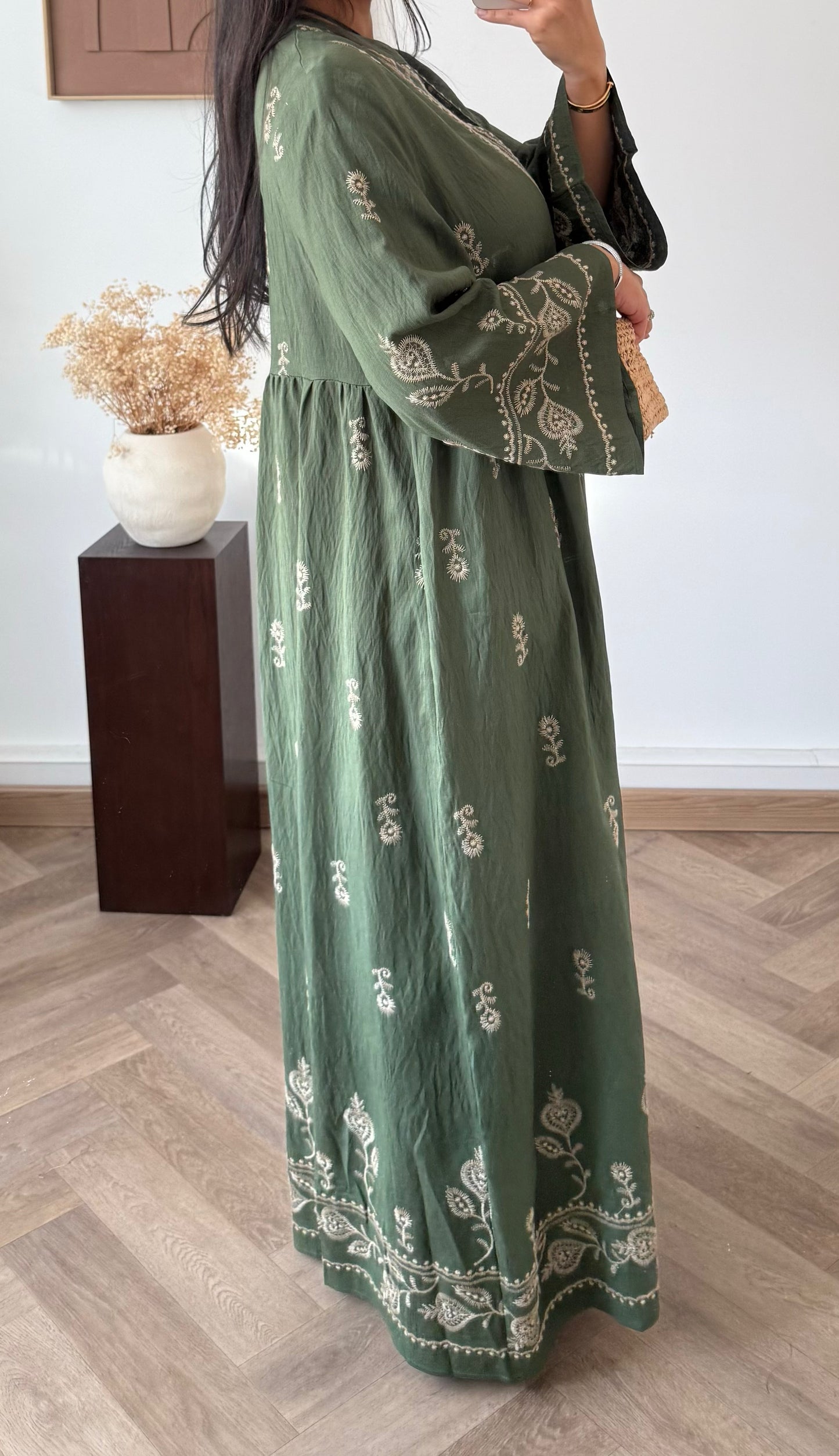 Sara khaki border print maxi dress