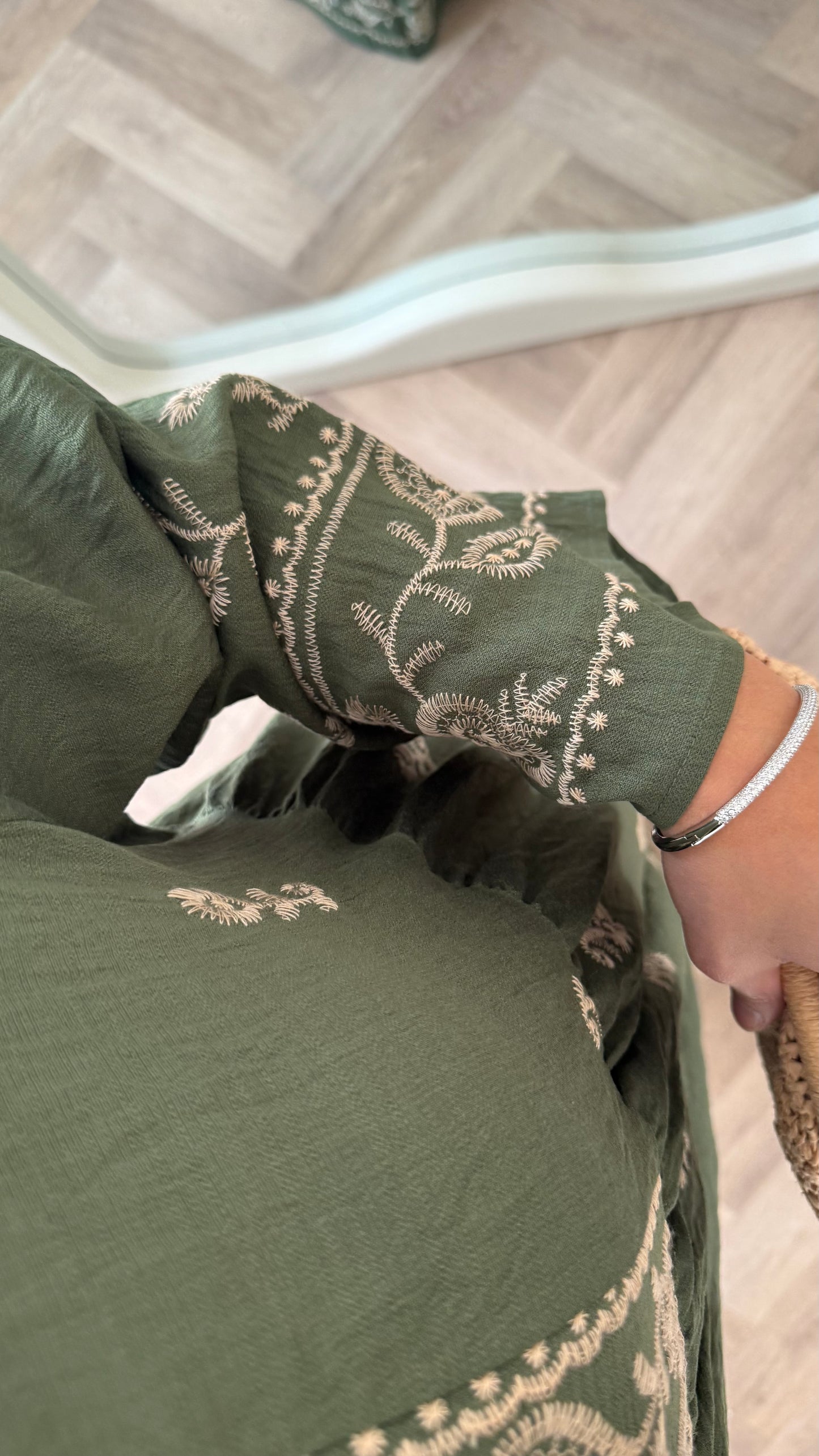 Sara khaki border print maxi dress