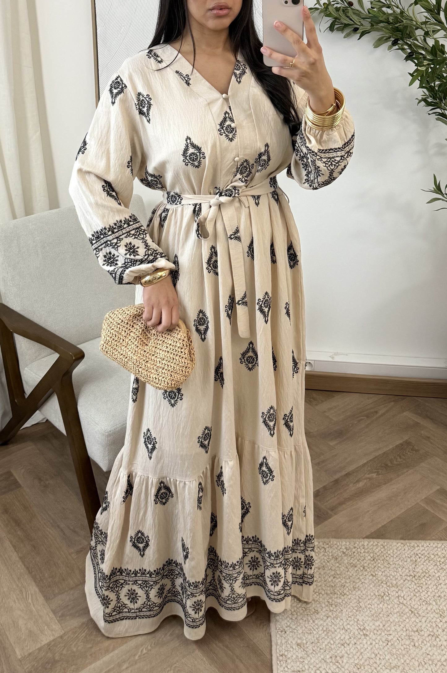 Nahla ivory print belted dress