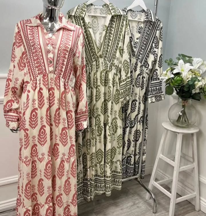 Pink leaf maxi dress