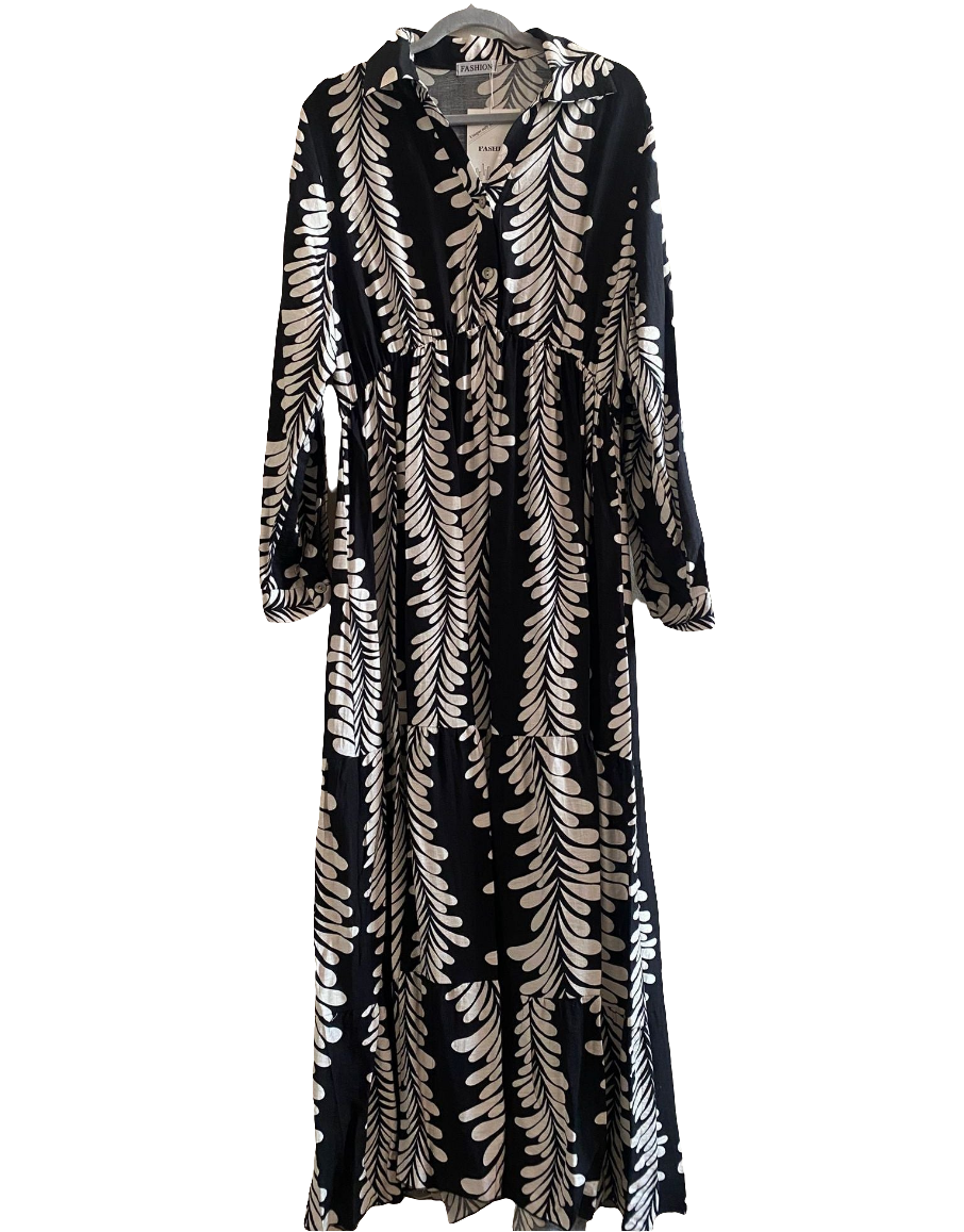 Noir leaf maxi dress