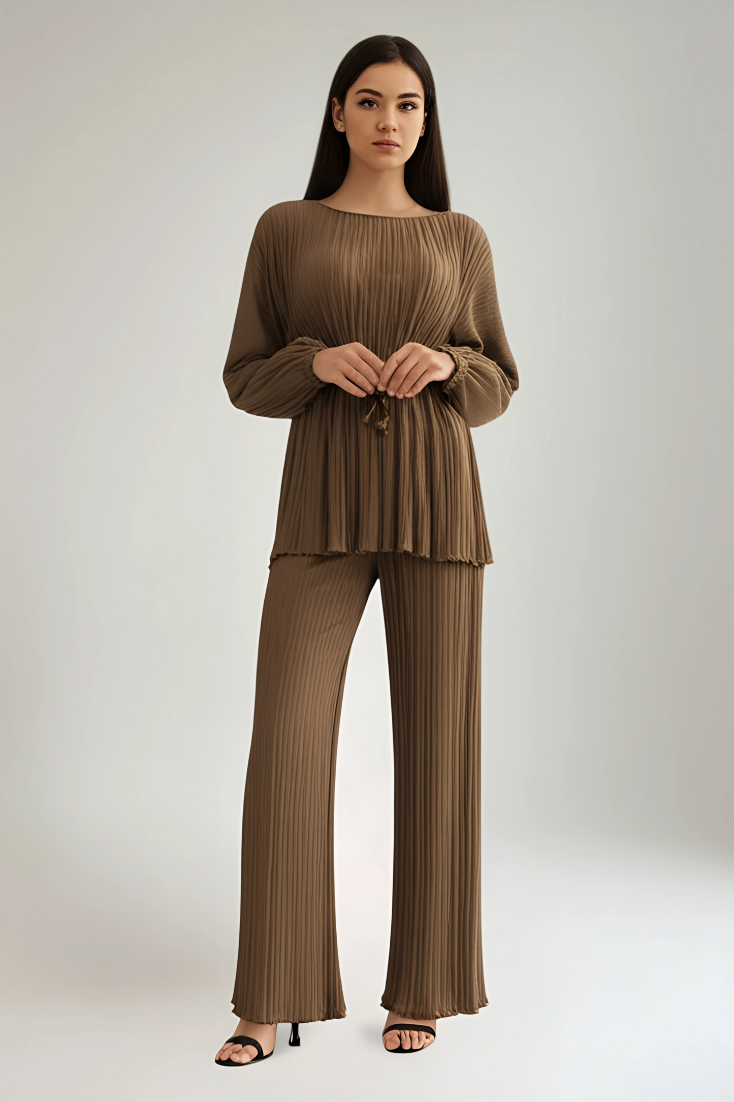 Taupe  belted ribbed co ord set