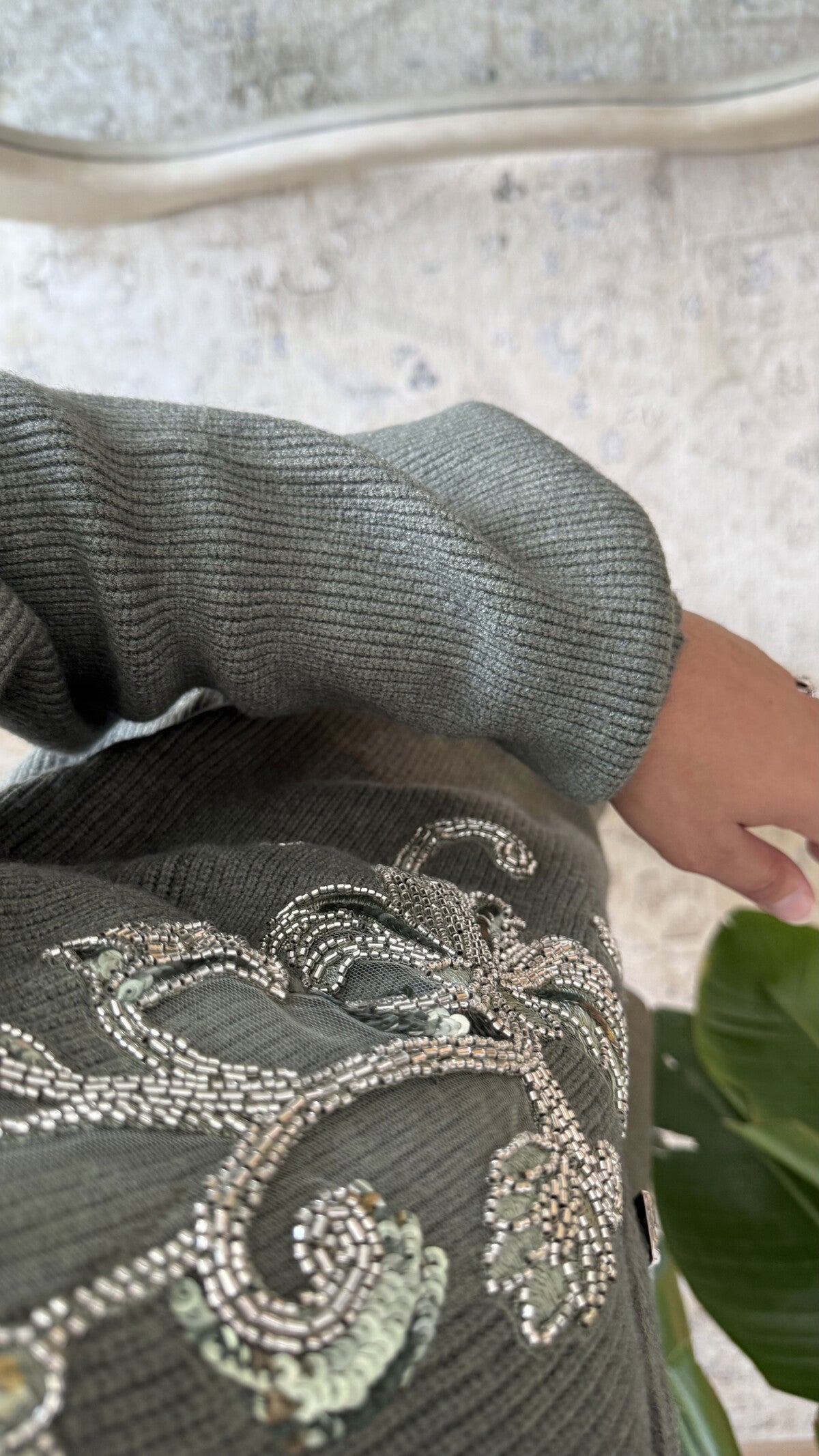 Etoile embroidered knit set khaki