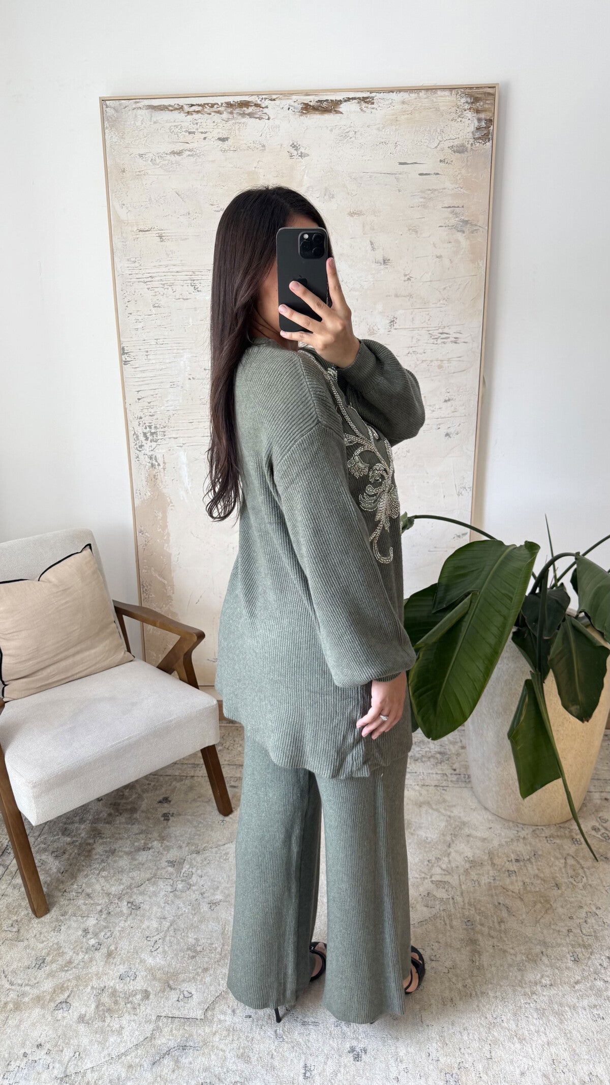 Etoile embroidered knit set khaki