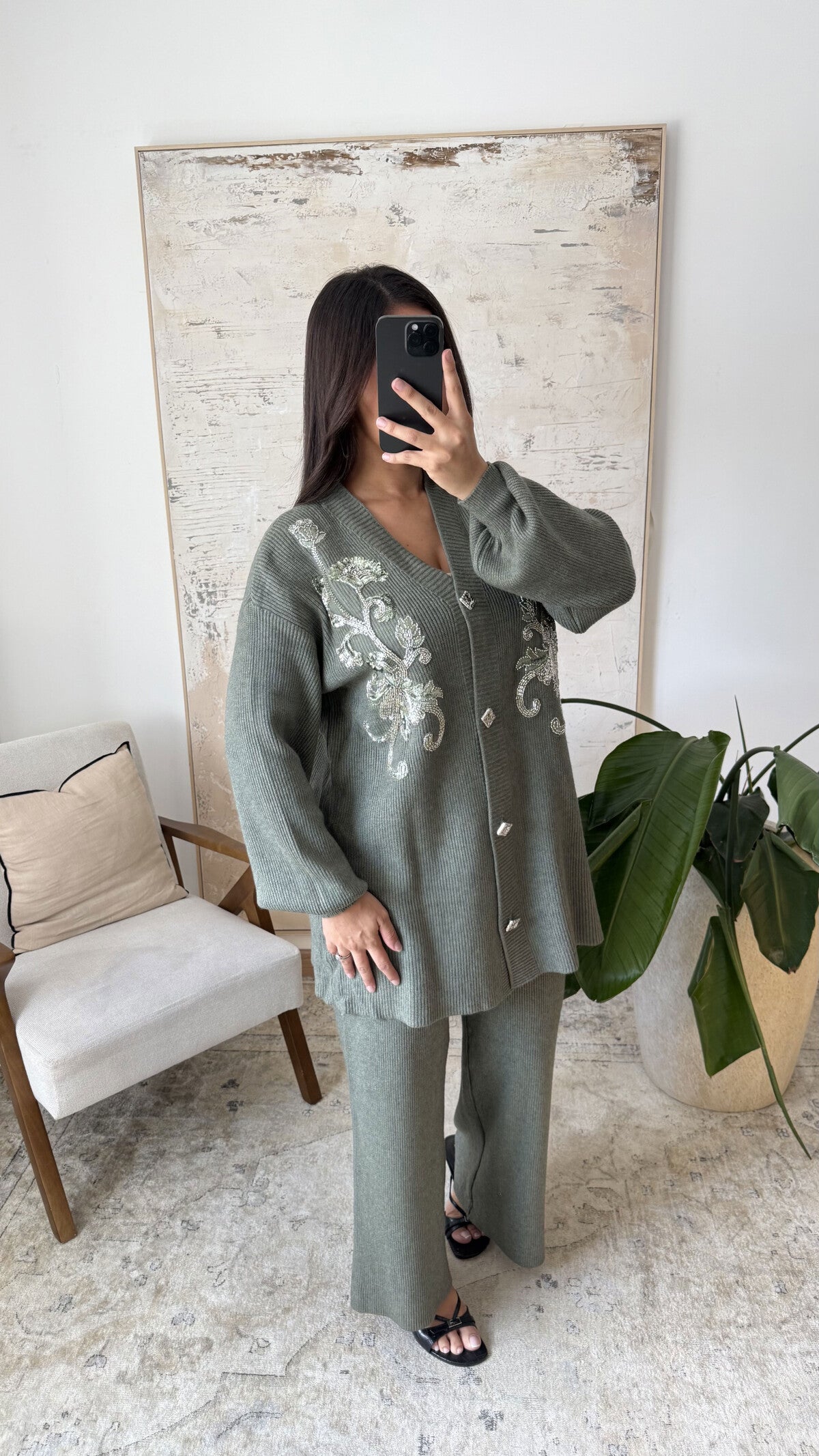 Etoile embroidered knit set khaki