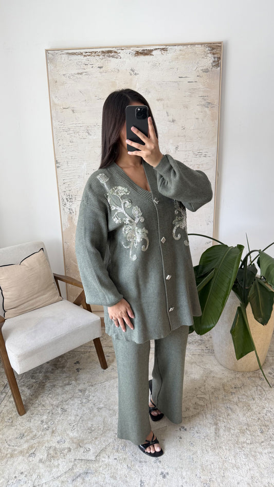 Etoile embroidered knit set khaki