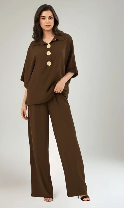 Brown gold buttoned co ord set